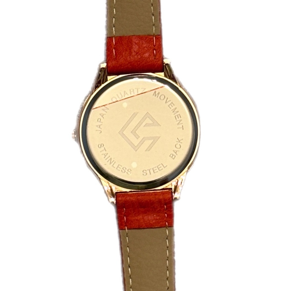 Rose Gold Dial Watch with Bright Red Orange Leather Strap - Picture 6 of 6